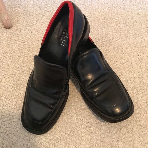 Gucci Womens loafers size 7B black with red heel trim Vintage - Picture 1 of 4